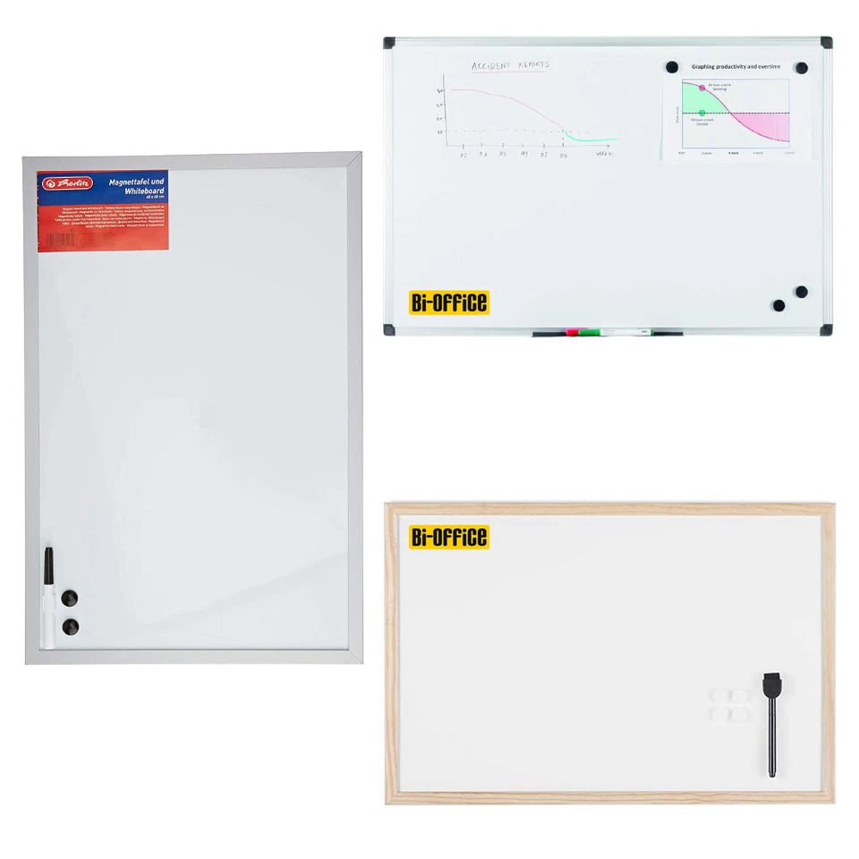 Herlitz Bi-Office Whiteboard Magnet Tafel Metall Holz weiß Alu mit Marker Magnet