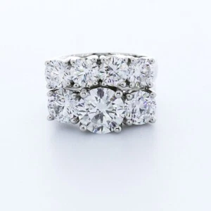 6.2CT LAB-CREATED DIAMOND D/VS1 ROUND PLATINUM CLASSIC THREE-STONE BRIDAL SET - Picture 1 of 7