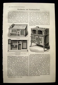 1902 Antike Lithographie:HERDE UND KOCHMASCHINEN.4 BRETTER..MEYERS.AETNA - Bild 1 von 3