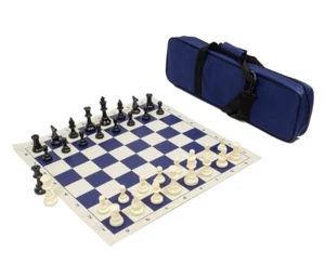 Blue Deluxe Chess Set with Triple Weighted Pieces - Deluxe Bag - Vinyl Board - Picture 1 of 5