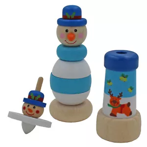 Weihnachten Retro Holzspielzeug Set Stapelturm, Kreisel, Kaleidoskop - Blau - Bild 1 von 1