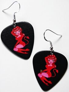 Cute Devil Pin-up Girl guitar pick earrings! Rockabilly Coop Sexy Cocktail Retro