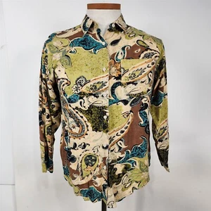 Camisa De Colección Speed Limit MPH Verde Marrón Estampado Groovy Manga Larga Botón Para Hombres M - Imagen 1 de 6