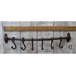 Antique Iron Bowley Sliding Hook Rail with S Hooks - 400mm - Picture 1 of 1