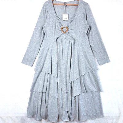 NORACORA Tiered Pockets Ruching Long Sleeve Flowy Jersey Maxi Dress XXL Gray NEW - Image 1 of 4