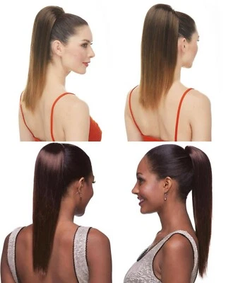 18" LONG STRAIGHT HAIR PONYTAIL HAIRPIECE TOPPER DRAWSTRING CHEERLEADERS DANCERS - Image 1 of 4