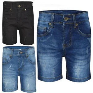 Kids Boys Distressed Denim Shorts Comfort Stretch Jeans Trouser Pants Age 5-13 - Picture 1 of 17
