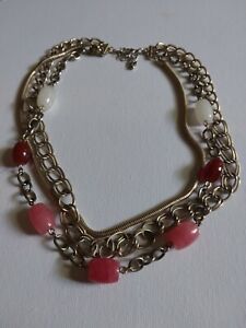 60s Pink Beaded Necklace Multistrand Chain-Choker-Casual-Office