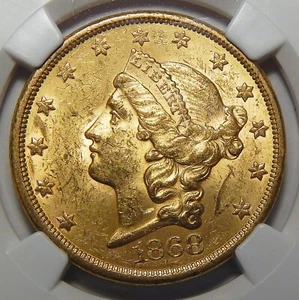 1868-S NGC MS61 $20 LIBERTY HEAD GOLD - Picture 1 of 4
