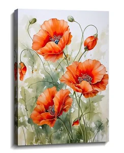 KPLUNDO Poppy Wall Art Canvas Print Wall Decor Orange Flower Picture Floral V... - Picture 1 of 6