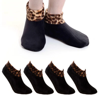 Mujeres Invierno Cálido Espesor Leopardo Antideslizante Hogar Interior Piso Calcetines Cama Zapatilla Foto 1 de 4