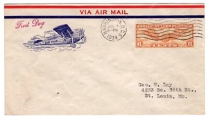 C19 Winged Globe 6c Airmail FDC 1934 - Planty #1d Rice - Picture 1 of 2