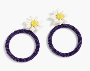 Alison Lou For J Crew Seed Bead Beaded Hoop Drop Floral Earrings Purple NWT NEW - Picture 1 of 13