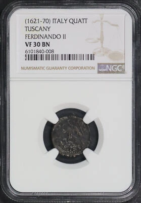 (1621-70) Italy Tuscany Ferdinando II Quattrino NGC VF-30 BN - Image 1 of 2
