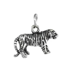 925 Sterling Silver Small Tiger Pendant Antique Finished 11/16 (18mm) Inch Tall - Picture 1 of 1