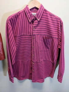 Vintage 80s-90s Gitano Striped Button-up Shirt Medium Pinkish Red Striped Rare  - Picture 1 of 24