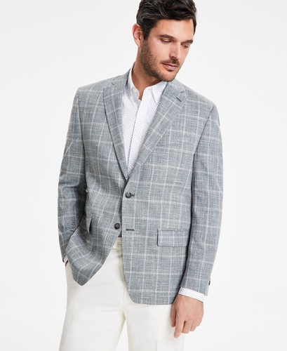 Blazer cappotto sportivo Michael Kors uomo vestibilità classica 38 R verde salvia bianco a quadri