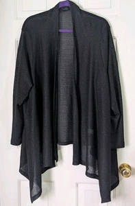 Lane Bryant Open Front Cardigan Duster 26/28 Black Silver Mesh L/S Lightweight  - Picture 1 of 6