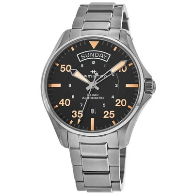 Nuevo Reloj Hombre Hamilton Caqui Aviación Piloto Día Fecha Automático Negro H64645131 Foto 1 de 4