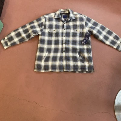 Gray Blue Plaid Lined Quilted Flannel Shirt Jacket - X-Large Mens Insulated…B75 - Image 1 of 4