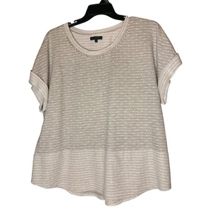 Top Earle para mujer 1X gris y blanco a rayas punteadas con escote adornado con perlas - Imagen 1 de 6