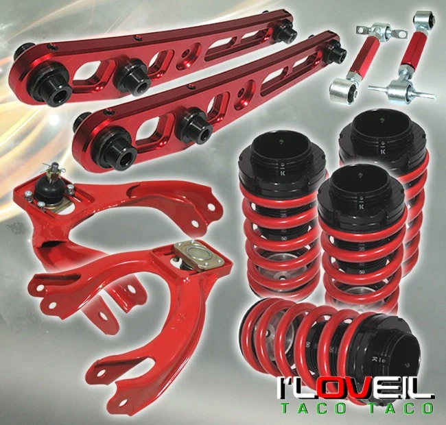 Red Camber Kits + Control Arms + Lowering Coilover Springs For Civic Integra Foto 1 de 4
