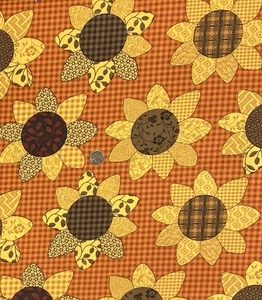 Large Sunflower Print on Plaid Fabric by Springs Creative, BTHY, Large Floral - Picture 1 of 4