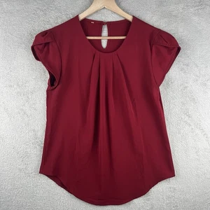 Women’s Tulip Cap Sleeve Pleated Front Short Sleeve Blouse Red Size Medium - Picture 1 of 9