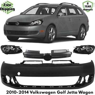 Front Bumper Cover Fascia & Grille Assembly Kit For 2010-2014 Volkswagen Golf - Изображение 1 из 4