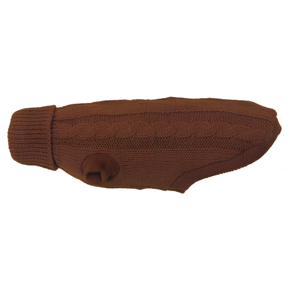 Wolters Zopf-Strickpullover schoko für Hunde Mops Bulldogge Rollkragen 30°C - Bild 1 von 1