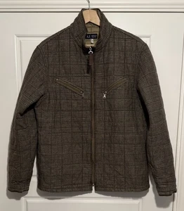 Vintage Armani Jeans Brown Quilted Wool Mix Full Zip Jacket Size Medium - Picture 1 of 9
