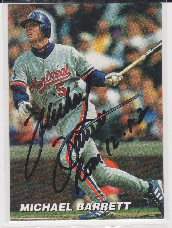 AUCTION MICHAEL BARRETT MONTREAL EXPOS BIBLE VERSE  AUTOGRAPHED BIO CARD - Image 1 of 1