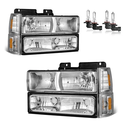 Pair Headlights Assembly Chrome For 1994-1998 GMC C/K 1500 2500 Suburban Yukon - Image 1 of 4