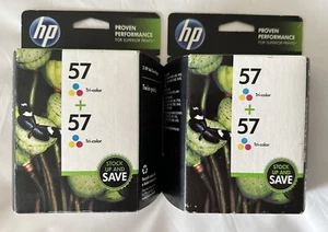 (2) Genuine HP 57 Twin Pack Ink Cartridges Tri-Color Exp 8/13 & 1/14 NEW SEALED - Picture 1 of 3