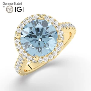 Round Solitaire 14K Yellow Gold Vivid Blue Engagement Ring,5.15 ct, Labgrown IGI - Picture 1 of 18