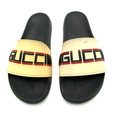 Gucci Pursuit 72 Diapositivas de Goma Rayas Negro Blanco Rojo Crudo EE. UU. Para Hombres Talla 7 Foto 1 de 4