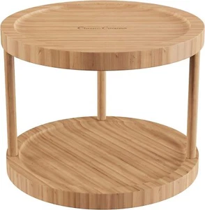 Lazy Susan “ Allnatural Bamboo Round Two Tier Turntable Kitchen Pantry And Vanit - Picture 1 of 4