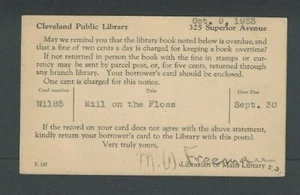 1933 PC CLEVELAND OH HAUPTBIBLIOTHEK KÜNDIGT BUCH ÜBERFÄLLIG AN - Bild 1 von 1