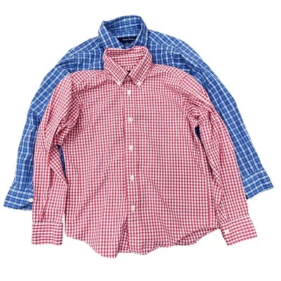 Lot of 2 Brooks Brothers Youth Size S Boys Check Button Up Long Sleeve Shirts - Image 1 of 4