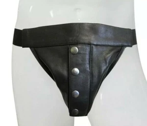 Herren G String Schwarz Leder Knopf Jock Strap Supporter Club Wear B-74 - Bild 1 von 4