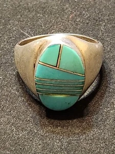 Vintage Turquoise Gent's Silver & Stone Ring 925 Silver 12.37g Size: (DDP006301) - Picture 1 of 5