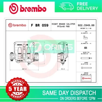 Fits Mercedes Sprinter 2018- 2.1 CDi Brake Caliper Front Right Brembo - Image 1 of 4
