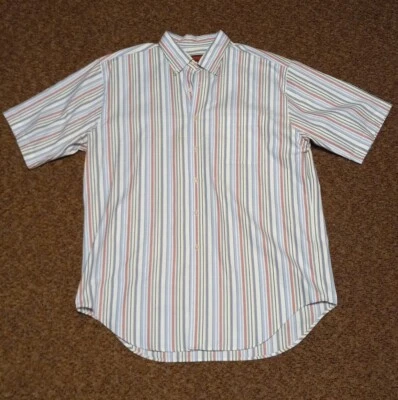 Austin Reed 男式 XL 条纹衬衫 100% 棉纽扣短袖 — 第 1/4 张图片