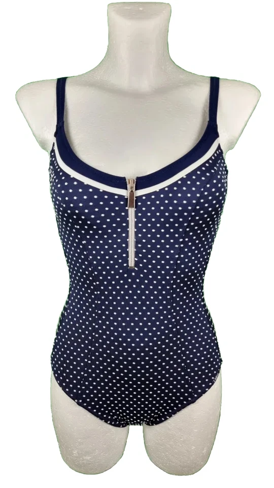 Lidea Badeanzug Größe 36 C - 38 B, C -40 B Cup Bademode Blau Weiß Reißverschluss - Bild 1 von 4