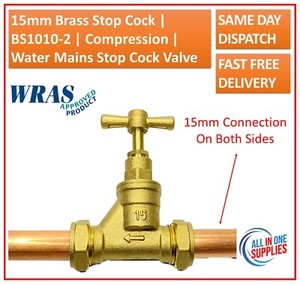 15mm Brass Stop tap | BS1010-2 | Compression | Water Mains Stop Cock Valve