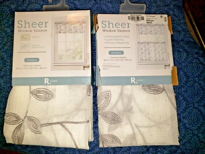 Rhome Sheer Valance窗帘草甸花卉透明50x15套装2件 — 第 1/3 张图片