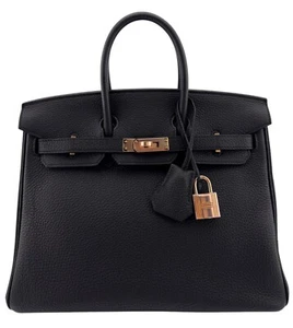 Hermes Birkin 25 Black Noir Togo Leather Rose Gold Hardware Handbag - Picture 1 of 10