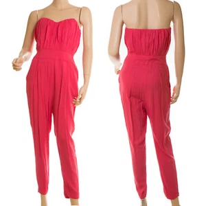 Asos Pink Strapless Fitted Summer Retro Jumpsuit Romper Pleasted Bust Sz 6 38 - Picture 1 of 8