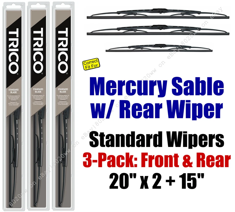Wiper Blades 3pk Front Rear Standard - fit 1986-1995 Mercury Sable 30200x2/150 - Image 1 of 1