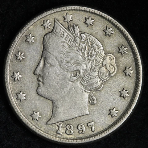 1897 Repunched Date Liberty V Nickel CHOICE AU E355 VHT Cover